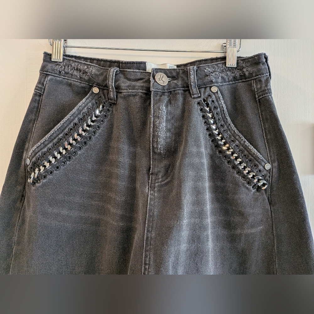 One Teaspoon X Free People Chain Midi Skirt Black Grunge Gothic Biker Size 25 - Picture 5 of 16